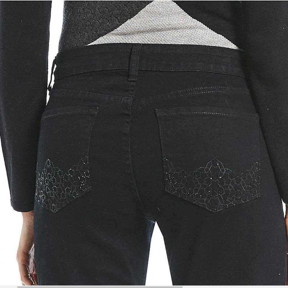 NYDJ Black Marilyn Straight Leg Geo Shine Rhinesto